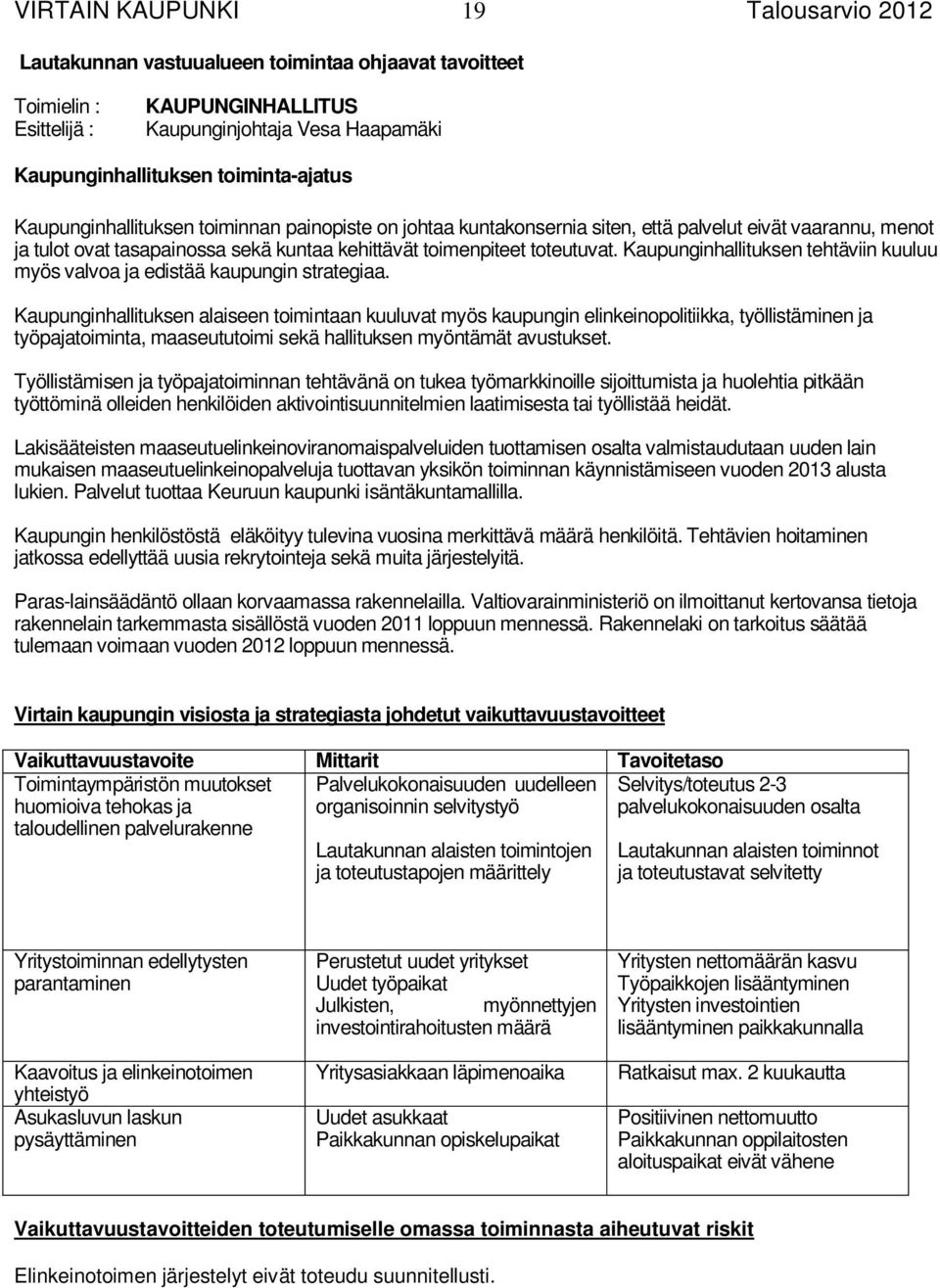 Kaupunginhallituksen tehtäviin kuuluu myös valvoa ja edistää kaupungin strategiaa.