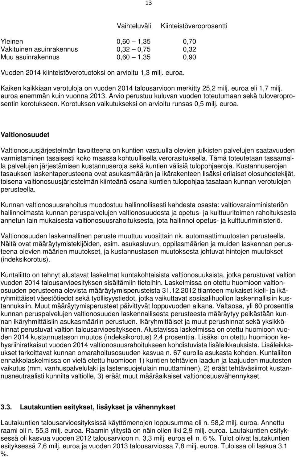 Arvio perustuu kuluvan vuoden toteutumaan sekä tuloveroprosentin korotukseen. Korotuksen vaikutukseksi on arvioitu runsas,5 milj. euroa.