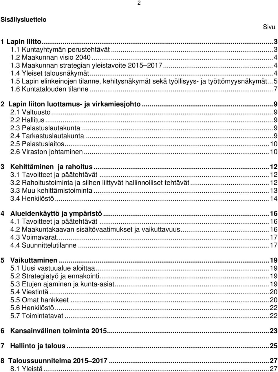 .. 10 2.6 Viraston johtaminen... 10 3 Kehittäminen ja rahoitus... 12 3.1 Tavoitteet ja päätehtävät... 12 3.2 Rahoitustoiminta ja siihen liittyvät hallinnolliset tehtävät... 12 3.3 Muu kehittämistoiminta.