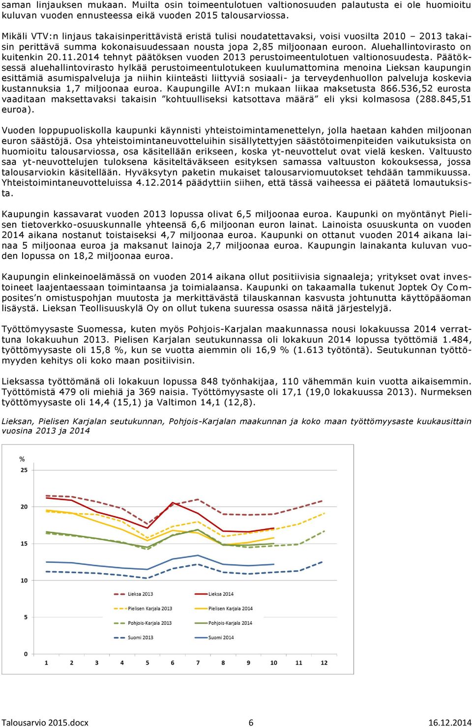 Aluehallintovirasto on kuitenkin 20.11.2014 tehnyt päätöksen vuoden 2013 perustoimeentulotuen valtionosuudesta.