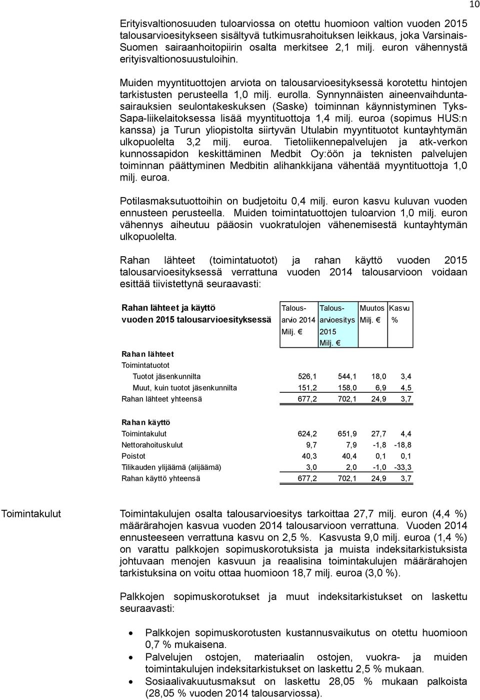 Synnynnäisten aineenvaihduntasairauksien seulontakeskuksen (Saske) toiminnan käynnistyminen Tyks- Sapa-liikelaitoksessa lisää myyntituottoja 1,4 milj.