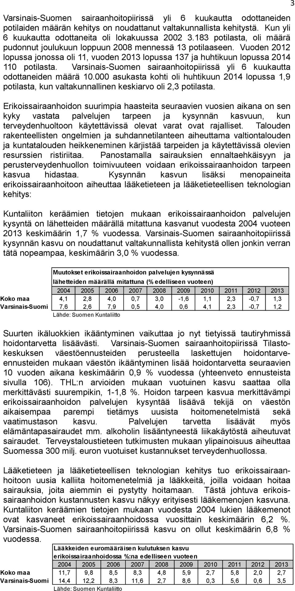 Varsinais-Suomen sairaanhoitopiirissä yli 6 kuukautta odottaneiden määrä 10.000 asukasta kohti oli huhtikuun 2014 lopussa 1,9 potilasta, kun valtakunnallinen keskiarvo oli 2,3 potilasta.