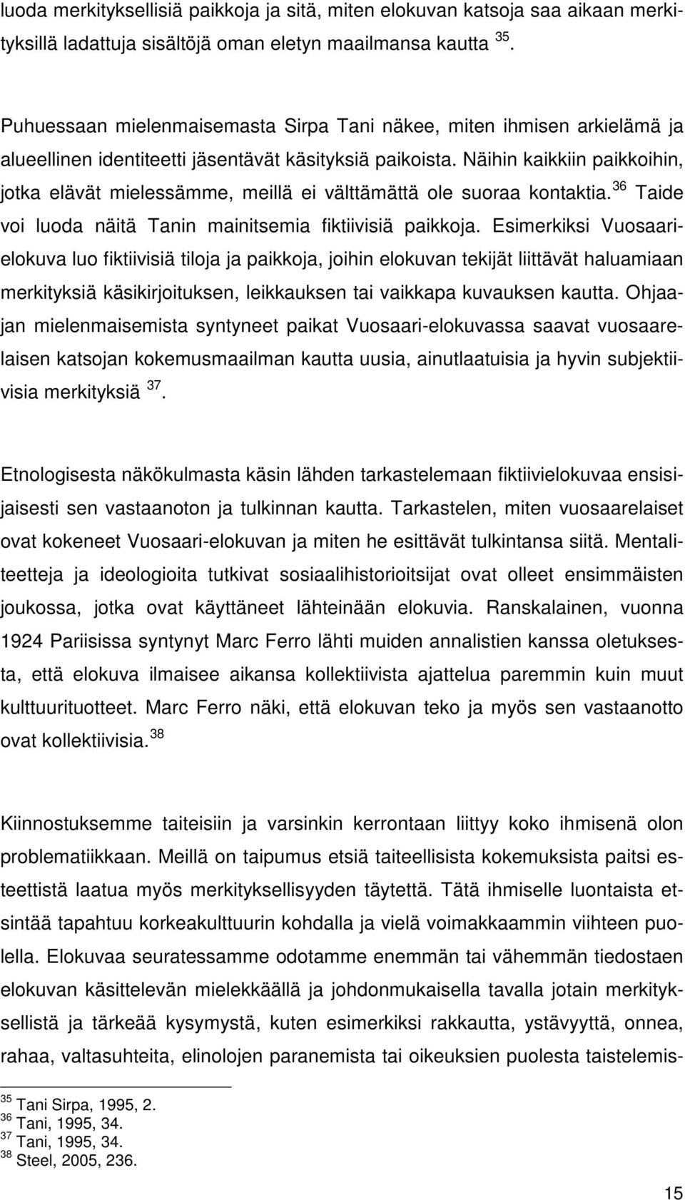 Näihin kaikkiin paikkoihin, jotka elävät mielessämme, meillä ei välttämättä ole suoraa kontaktia. 36 Taide voi luoda näitä Tanin mainitsemia fiktiivisiä paikkoja.