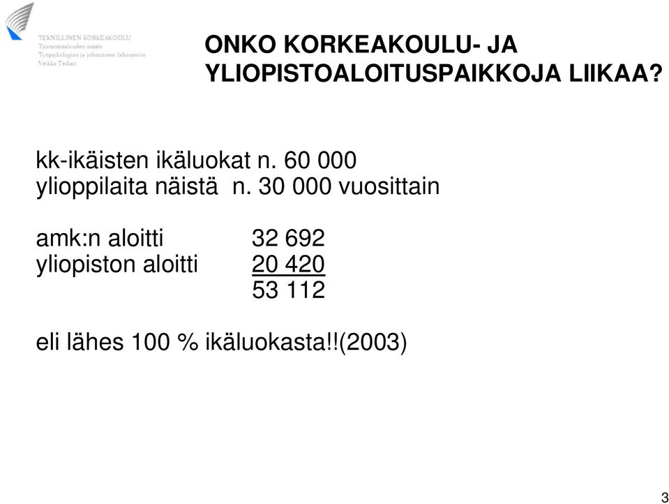 30 000 vuosittain amk:n aloitti 32 692 yliopiston