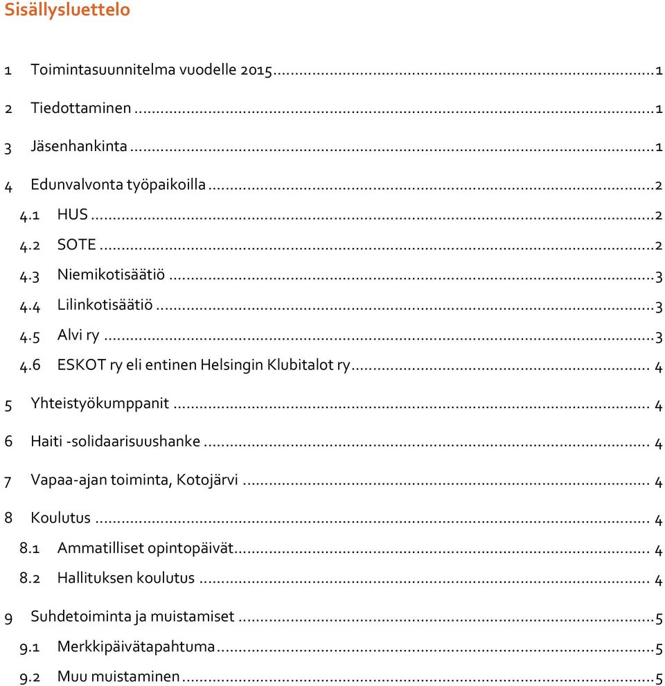 .. 4 5 Yhteistyökumppanit... 4 6 Haiti - solidaarisuushanke... 4 7 Vapaa- ajan toiminta, Kotojärvi... 4 8 Koulutus... 4 8.1 Ammatilliset opintopäivät.