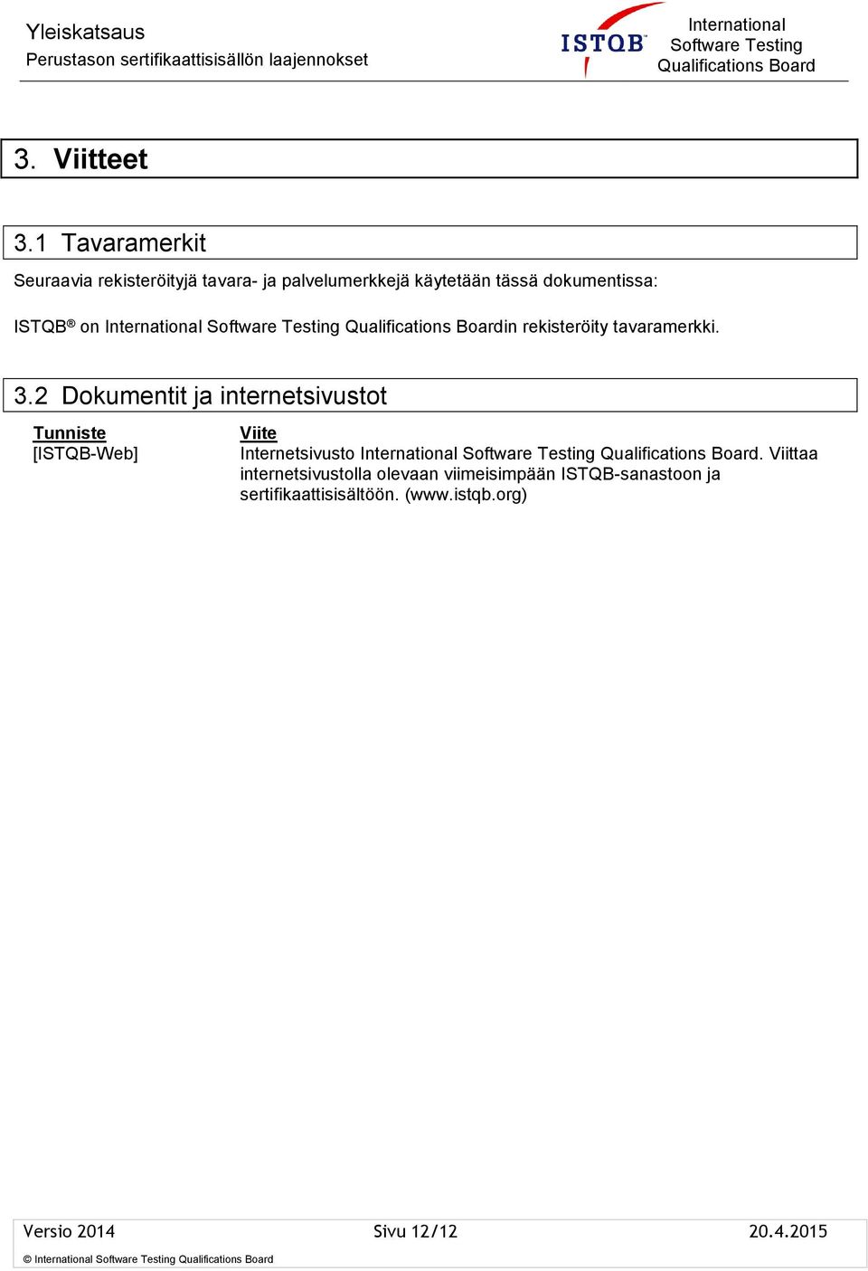 dokumentissa: ISTQB on in rekisteröity tavaramerkki. 3.