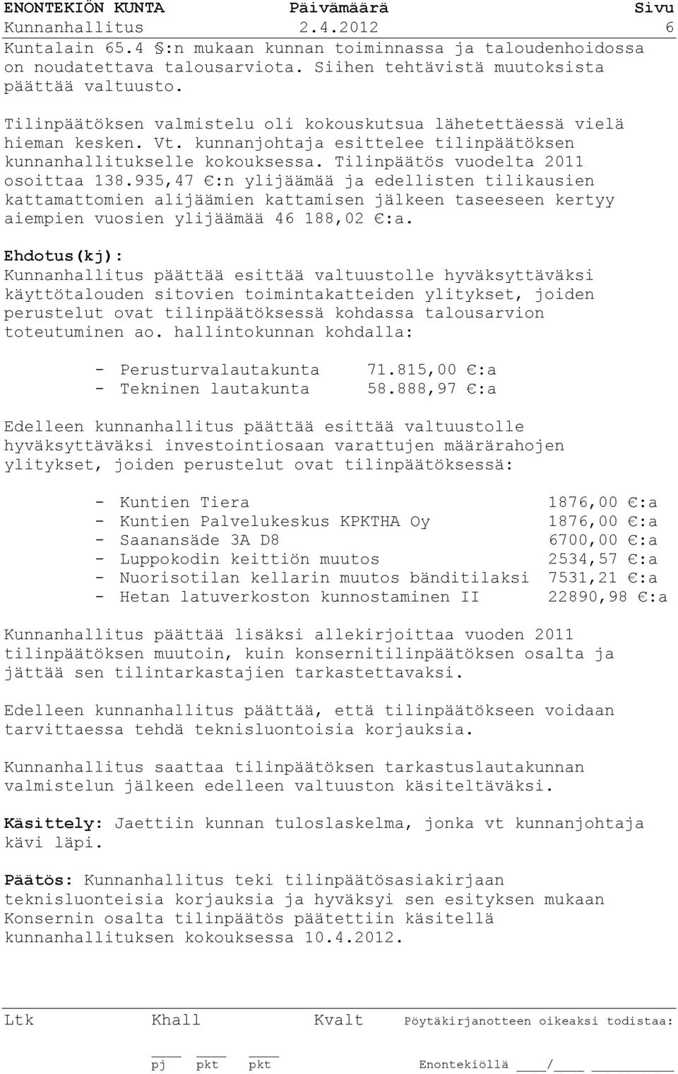 935,47 :n ylijäämää ja edellisten tilikausien kattamattomien alijäämien kattamisen jälkeen taseeseen kertyy aiempien vuosien ylijäämää 46 188,02 :a.