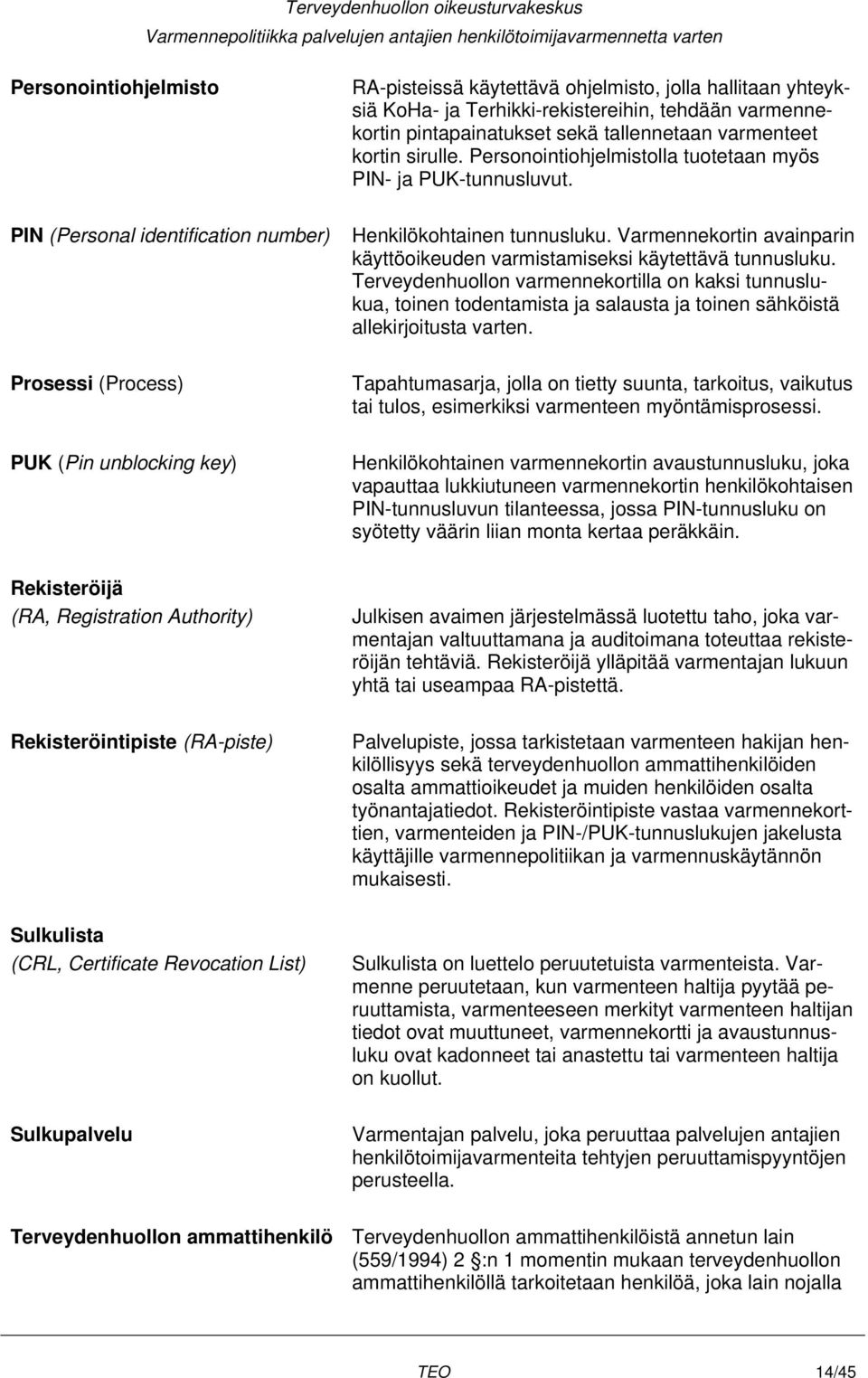 Varmennekortin avainparin käyttöoikeuden varmistamiseksi käytettävä tunnusluku.