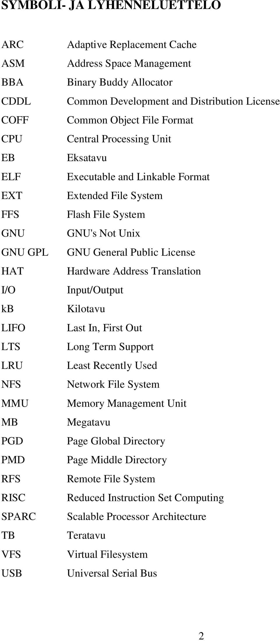 File System GNU's Not Unix GNU General Public License Hardware Address Translation Input/Output Kilotavu Last In, First Out Long Term Support Least Recently Used Network File System Memory