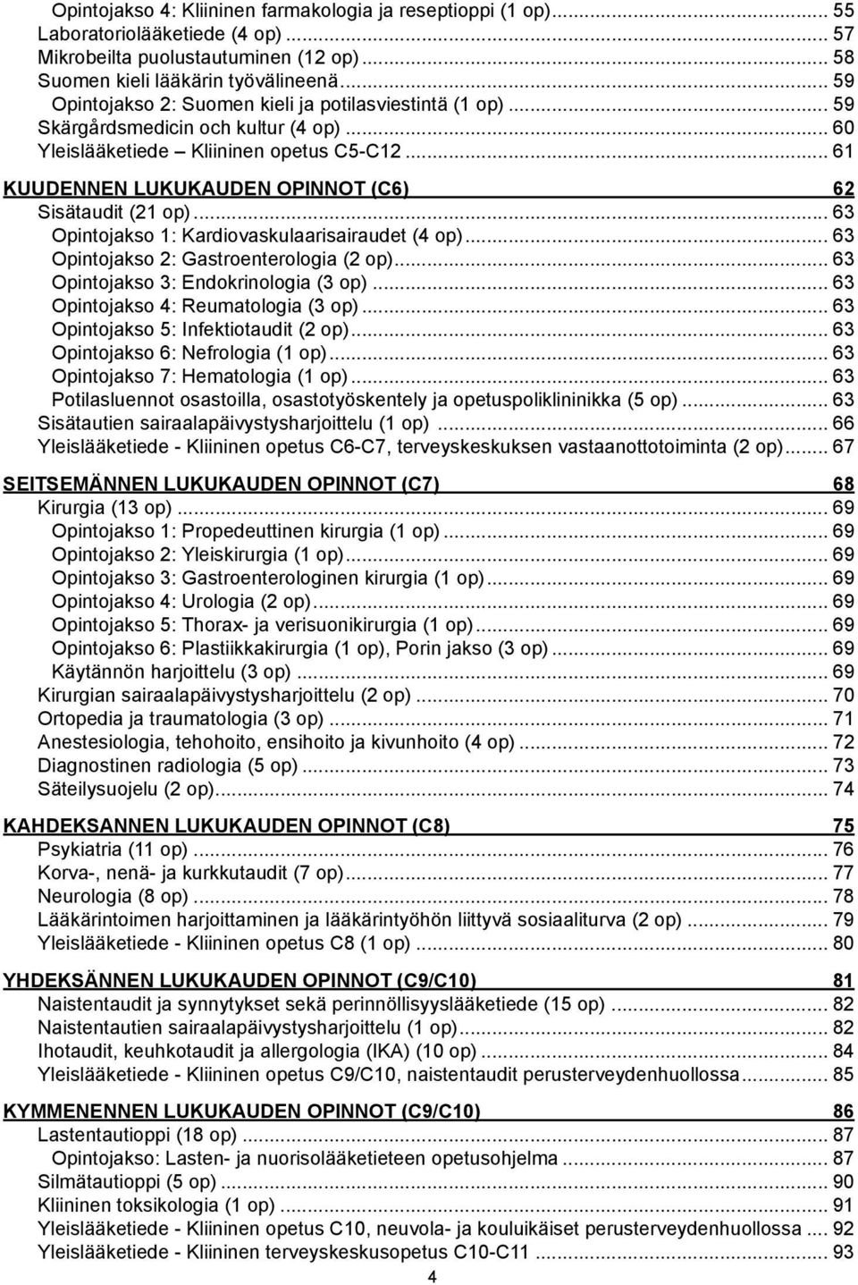 .. 61 KUUDENNEN LUKUKAUDEN OPINNOT (C6) 62 Sisätaudit (21 op)... 63 Opintojakso 1: Kardiovaskulaarisairaudet (4 op)... 63 Opintojakso 2: Gastroenterologia (2 op).