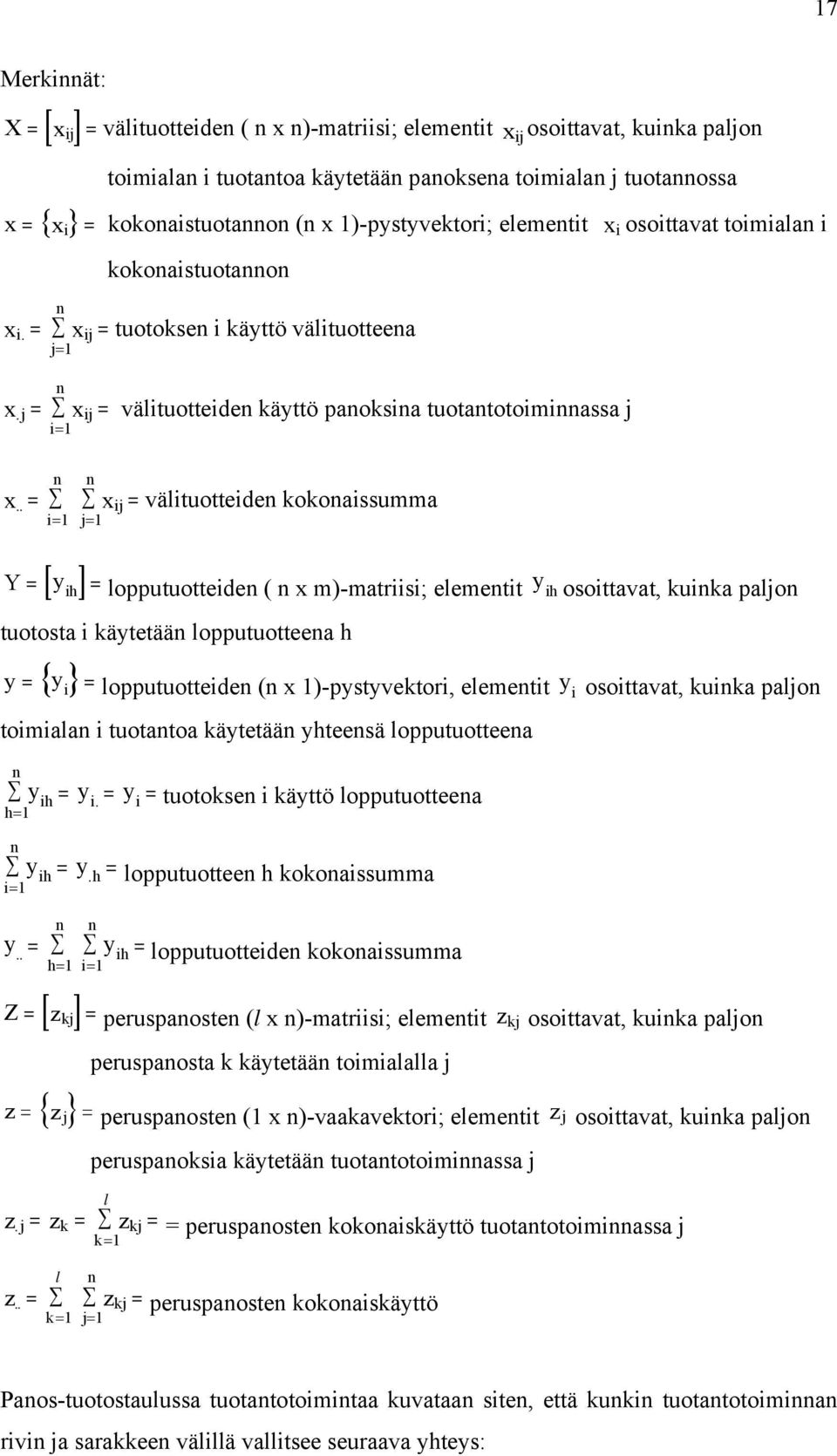 j ij i=1 välituotteiden käyttö panoksina tuotantotoiminnassa j x.