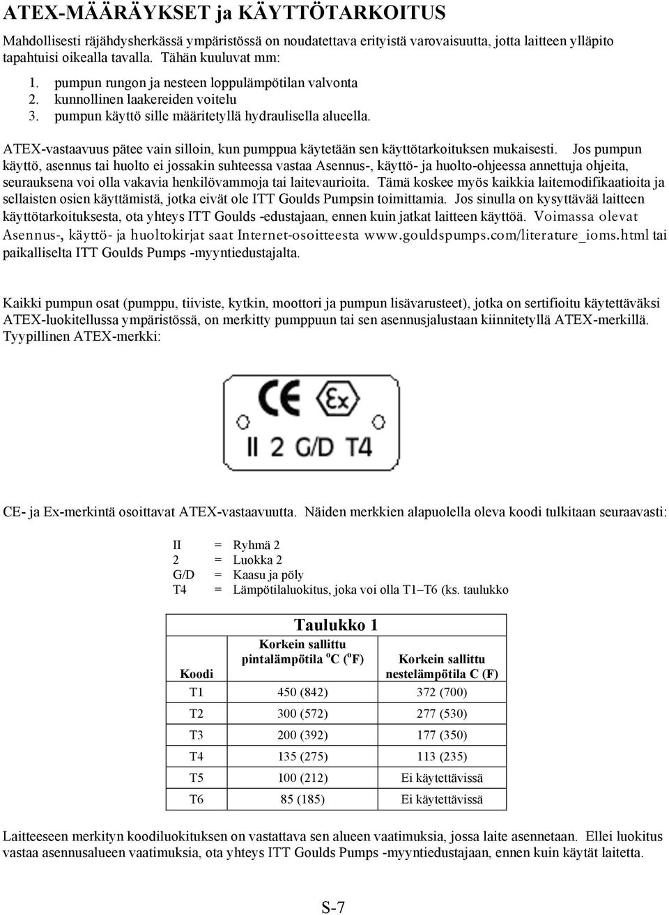 ATEX-vastaavuus pätee vain silloin, kun pumppua käytetään sen käyttötarkoituksen mukaisesti.