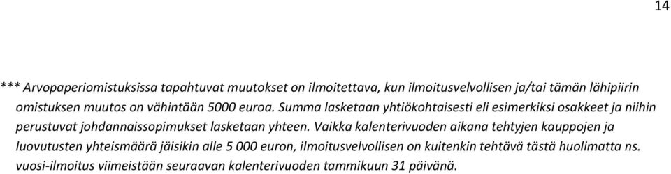 Summa lasketaan yhtiökohtaisesti eli esimerkiksi osakkeet ja niihin perustuvat johdannaissopimukset lasketaan yhteen.