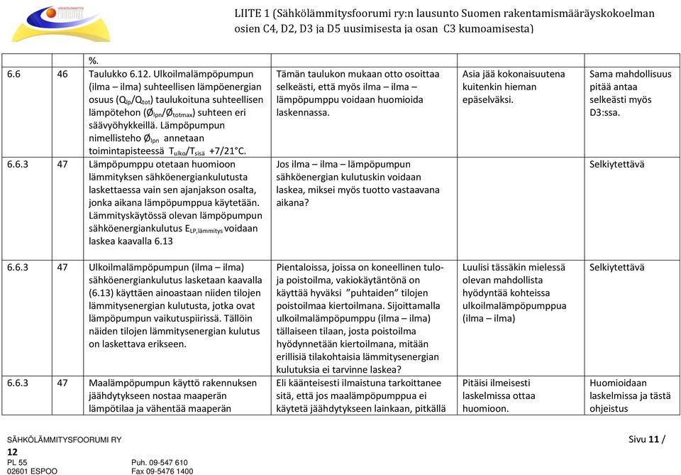 6.3 47 Lämpöpumppu otetaan huomioon lämmityksen sähköenergiankulutusta laskettaessa vain sen ajanjakson osalta, jonka aikana lämpöpumppua käytetään.