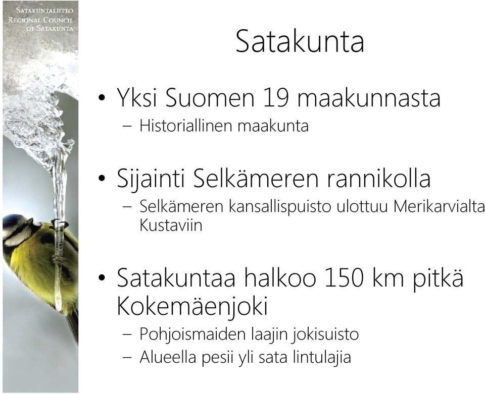 Merikarvialta Kustaviin Satakuntaa halkoo 150 km pitkä