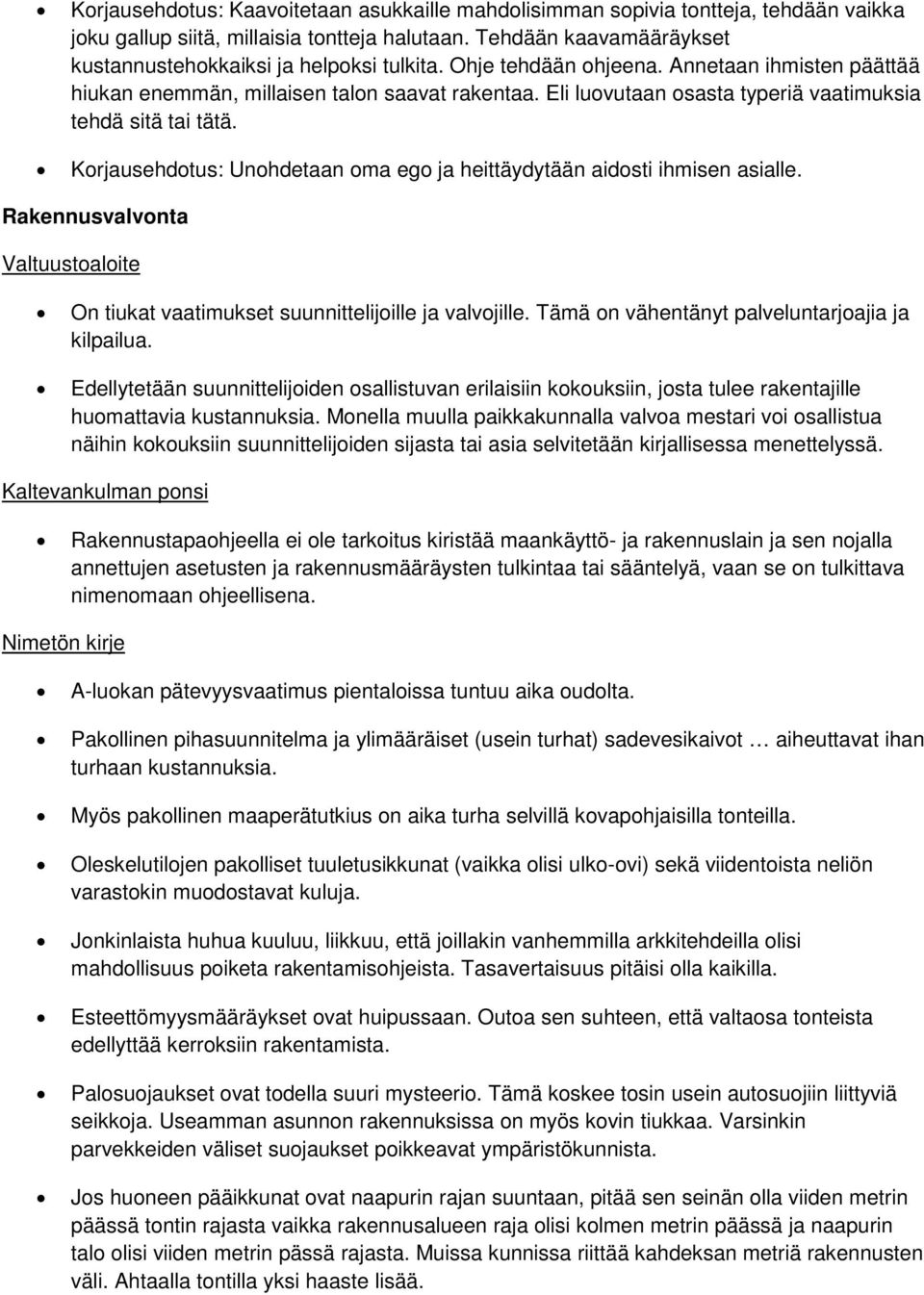 Korjausehdotus: Unohdetaan oma ego ja heittäydytään aidosti ihmisen asialle. Rakennusvalvonta Valtuustoaloite On tiukat vaatimukset suunnittelijoille ja valvojille.