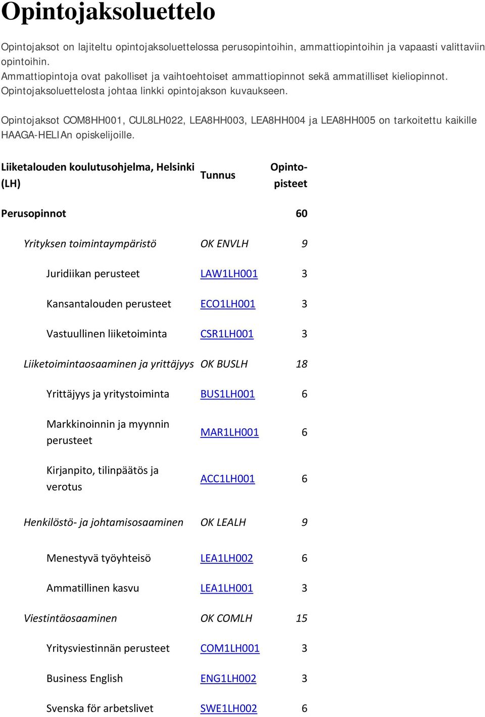 Opintojaksot COM8HH001, CUL8LH022, LEA8HH003, LEA8HH004 ja LEA8HH005 on tarkoitettu kaikille HAAGA-HELIAn opiskelijoille.