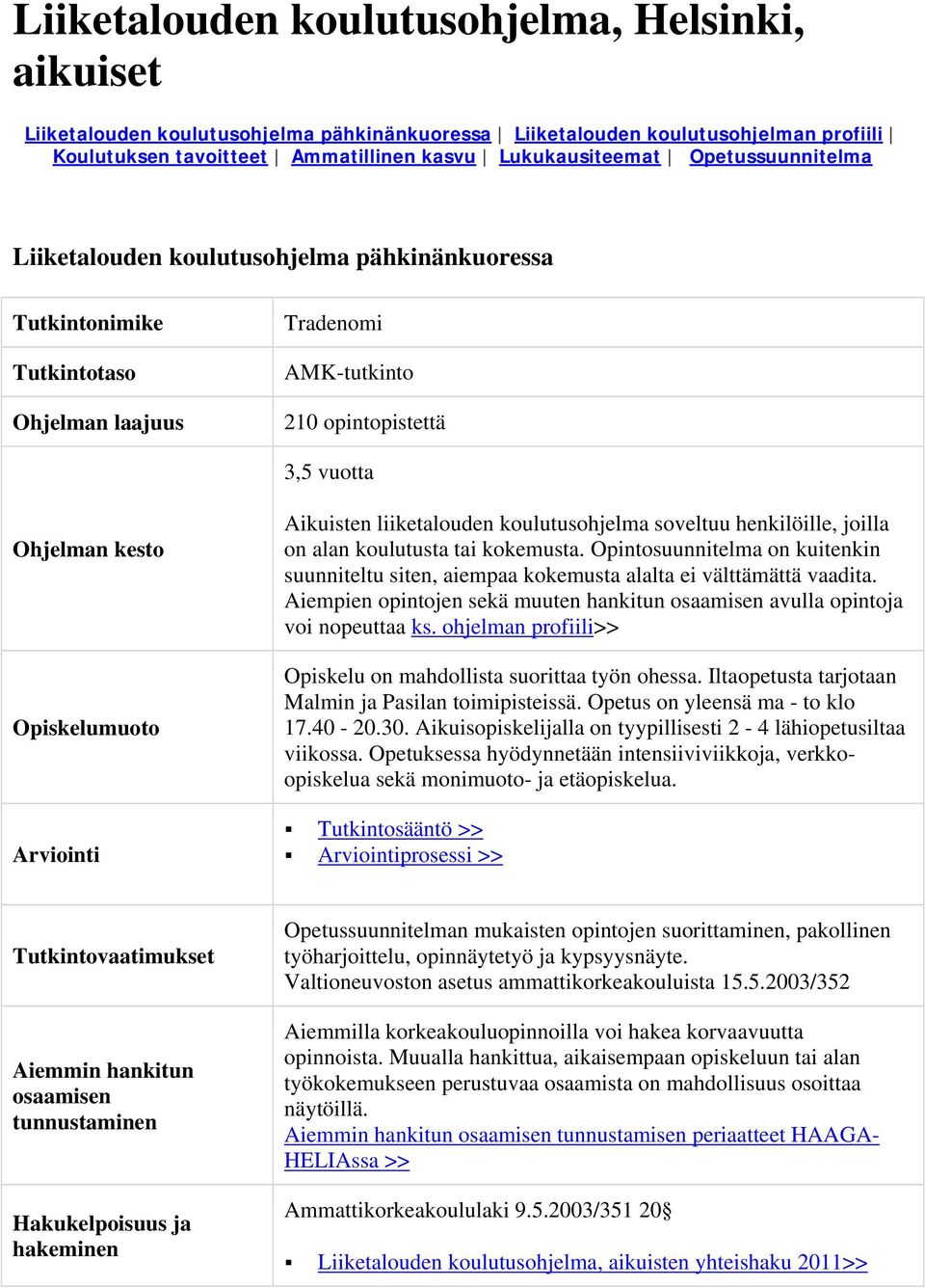 Arviointi Aikuisten liiketalouden koulutusohjelma soveltuu henkilöille, joilla on alan koulutusta tai kokemusta.