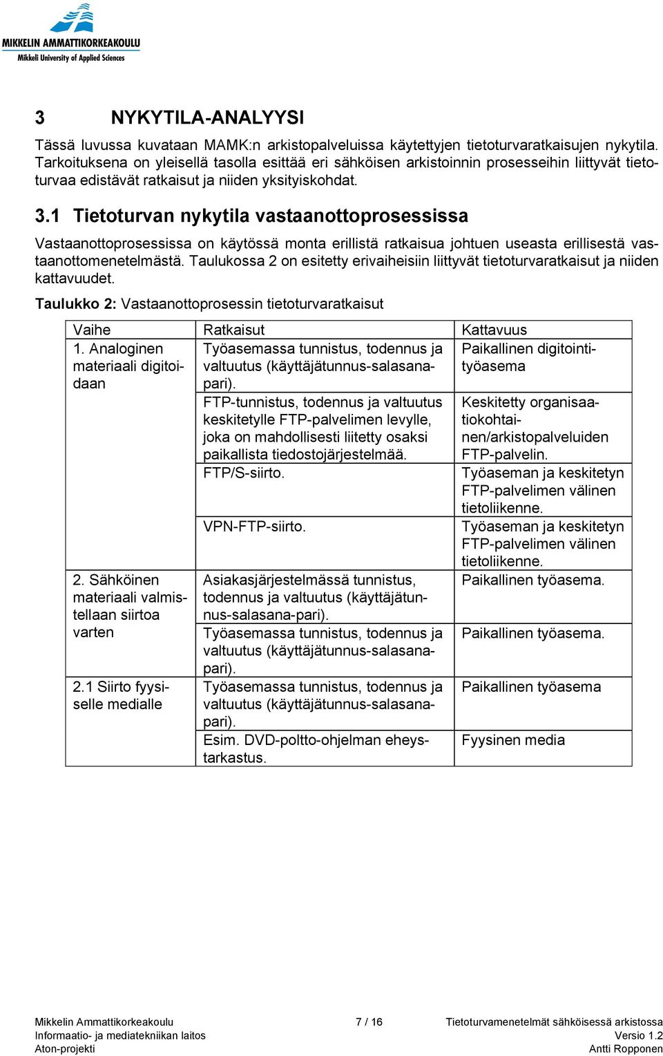 1 Tietoturvan nykytila vastaanottoprosessissa Vastaanottoprosessissa on käytössä monta erillistä ratkaisua johtuen useasta erillisestä vastaanottomenetelmästä.