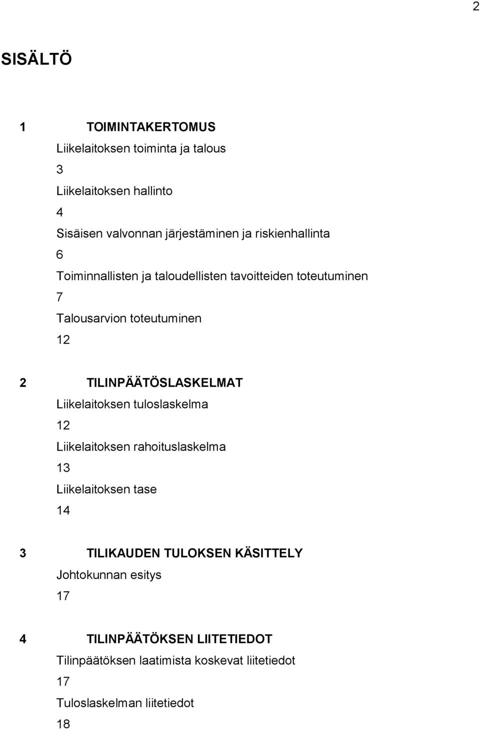 TILINPÄÄTÖSLASKELMAT Liikelaitoksen tuloslaskelma 12 Liikelaitoksen rahoituslaskelma 13 Liikelaitoksen tase 14 3 TILIKAUDEN