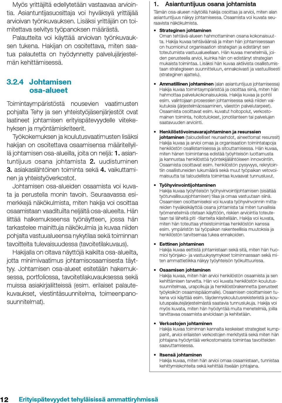 4 Johtamisen osa-alueet Toimintaympäristöstä nousevien vaatimusten pohjalta Tehy ja sen yhteistyöjäsenjärjestöt ovat laatineet johtamisen erityispätevyydelle viitekehyksen ja myöntämiskriteerit.