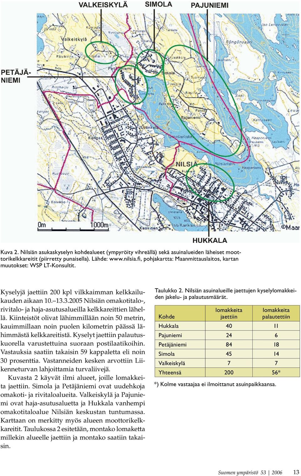 3.2005 Nilsiän omakotitalo-, rivitalo- ja haja-asutusalueilla kelkkareittien lähellä.