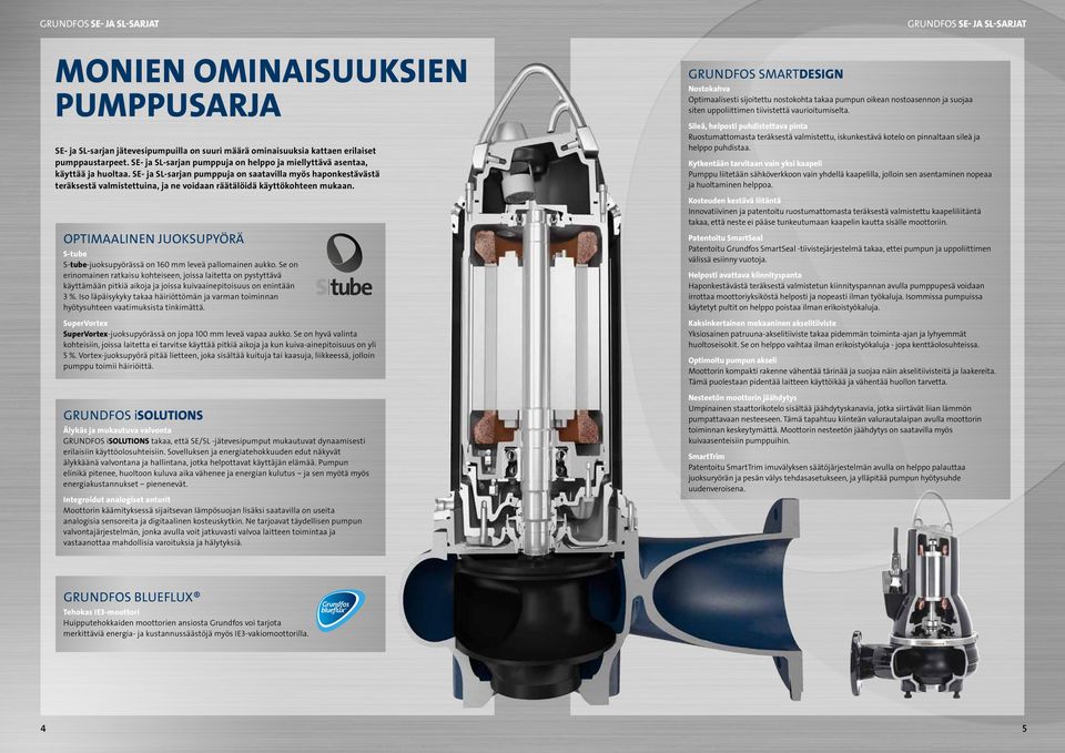 SE- ja SL-sarjan pumppuja on saatavilla myös haponkestävästä teräksestä valmistettuina, ja ne voidaan räätälöidä käyttökohteen mukaan.