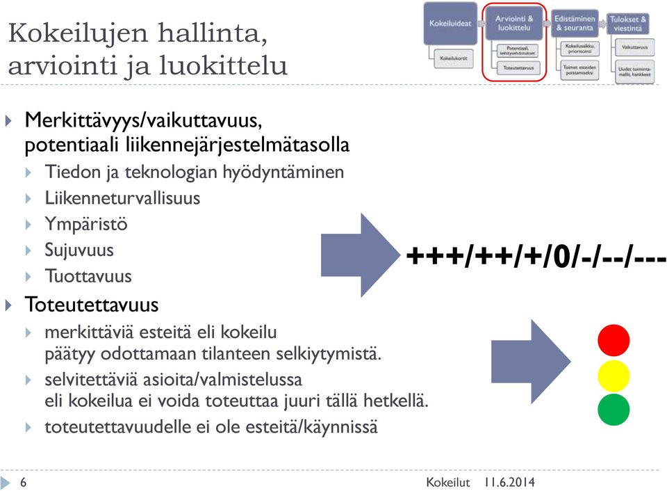 merkittäviä esteitä eli kokeilu päätyy odottamaan tilanteen selkiytymistä.