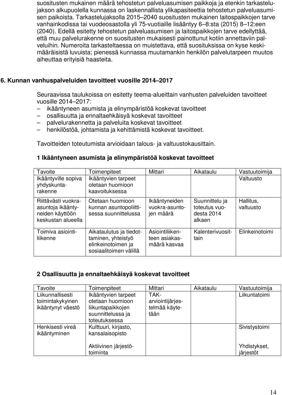 Edellä esitetty tehostetun palveluasumisen ja laitospaikkojen tarve edellyttää, että muu palvelurakenne on suositusten mukaisesti painottunut kotiin annettaviin palveluihin.