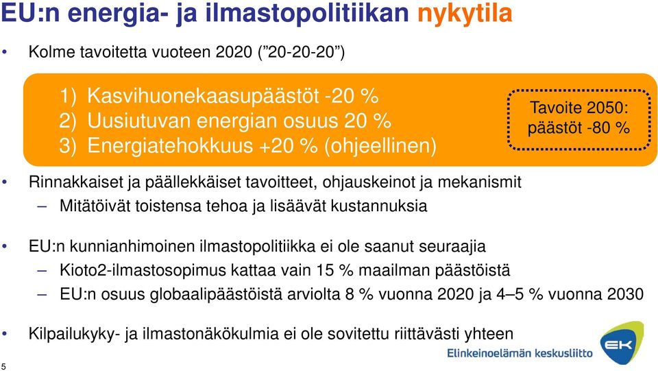 toistensa tehoa ja lisäävät kustannuksia EU:n kunnianhimoinen ilmastopolitiikka ei ole saanut seuraajia Kioto2-ilmastosopimus kattaa vain 15 % maailman