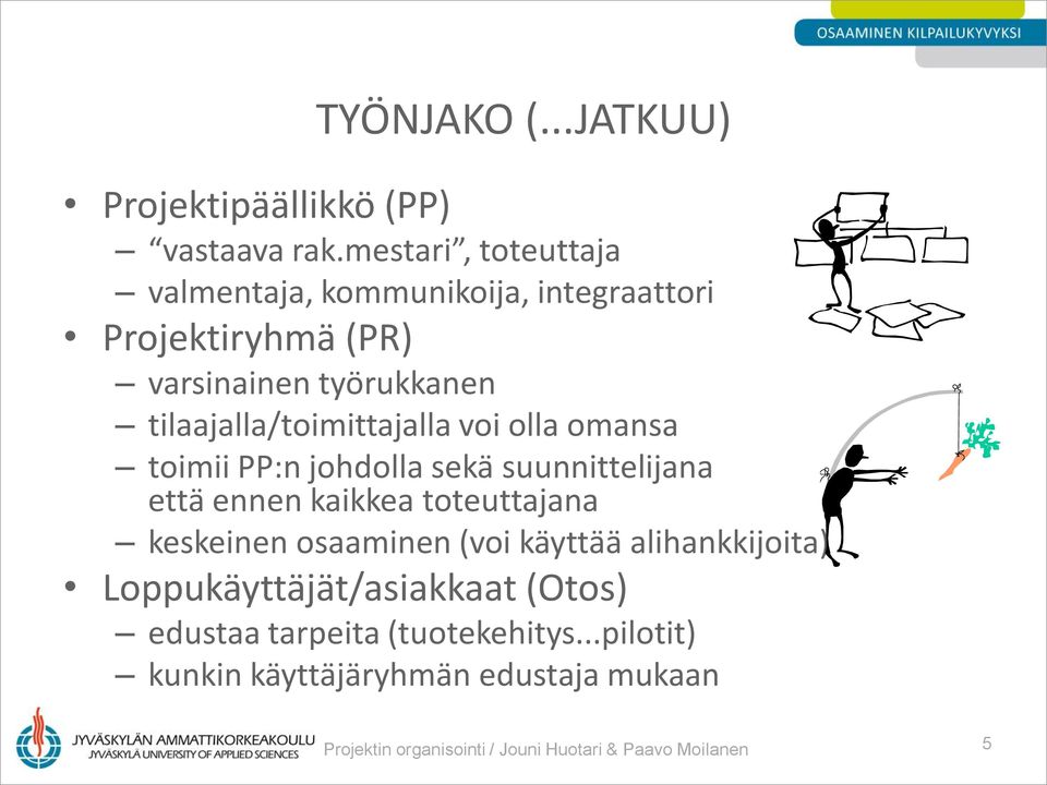 tilaajalla/toimittajalla voi olla omansa toimii PP:n johdolla sekä suunnittelijana että ennen kaikkea toteuttajana