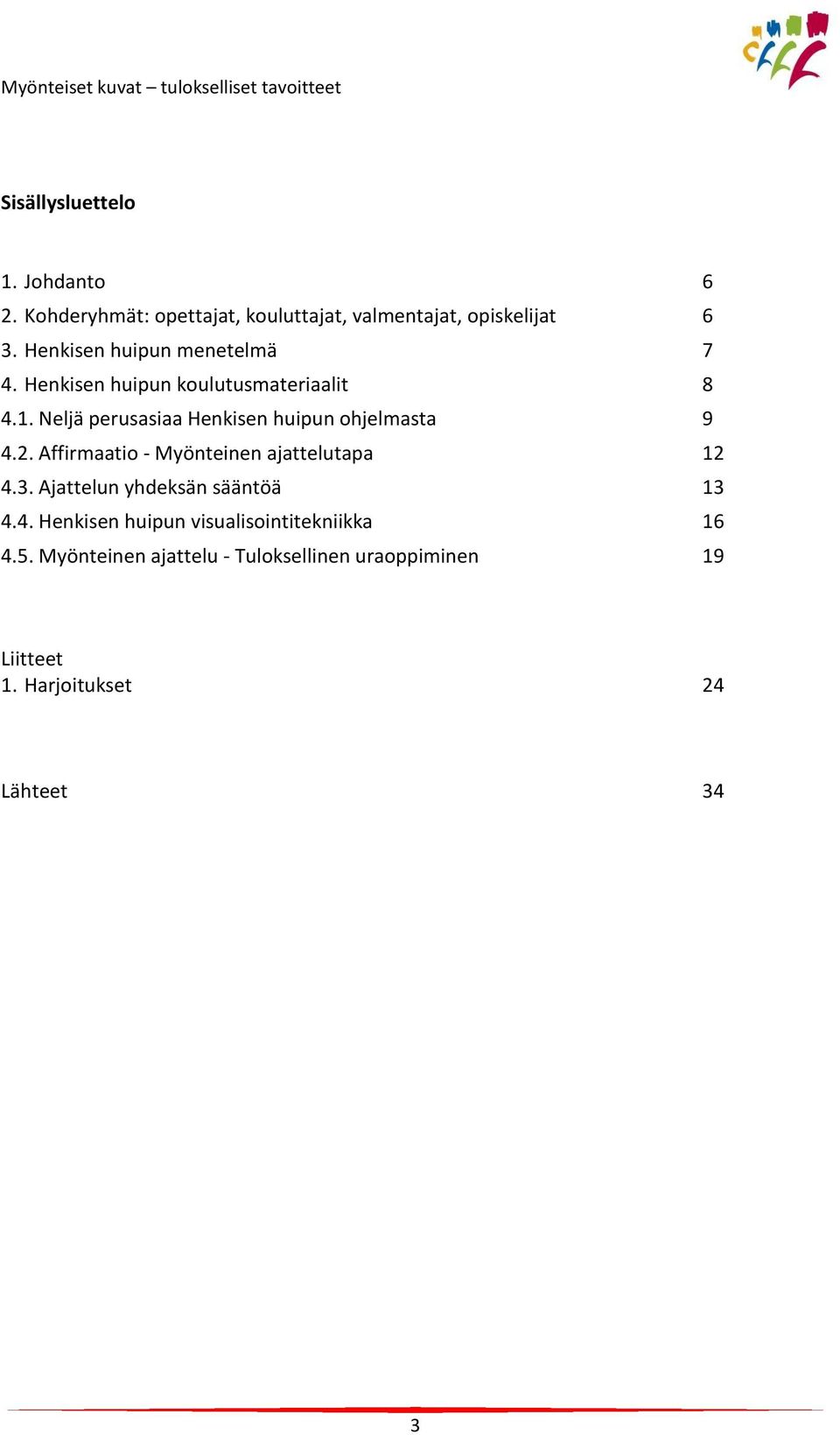 Neljä perusasiaa Henkisen huipun ohjelmasta 9 4.2. Affirmaatio - Myönteinen ajattelutapa 12 4.3.