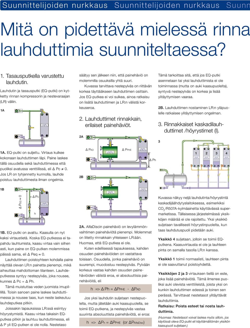 Kuvassa tarvittava nestepylväs on riittävän korkea täyttääkseen lauhduttimen osittain. Jos EQ-putkea ei voi sulkea, ainoa ratkaisu on lisätä lauhduttimen ja LR:n välistä korkeuseroa. 2.