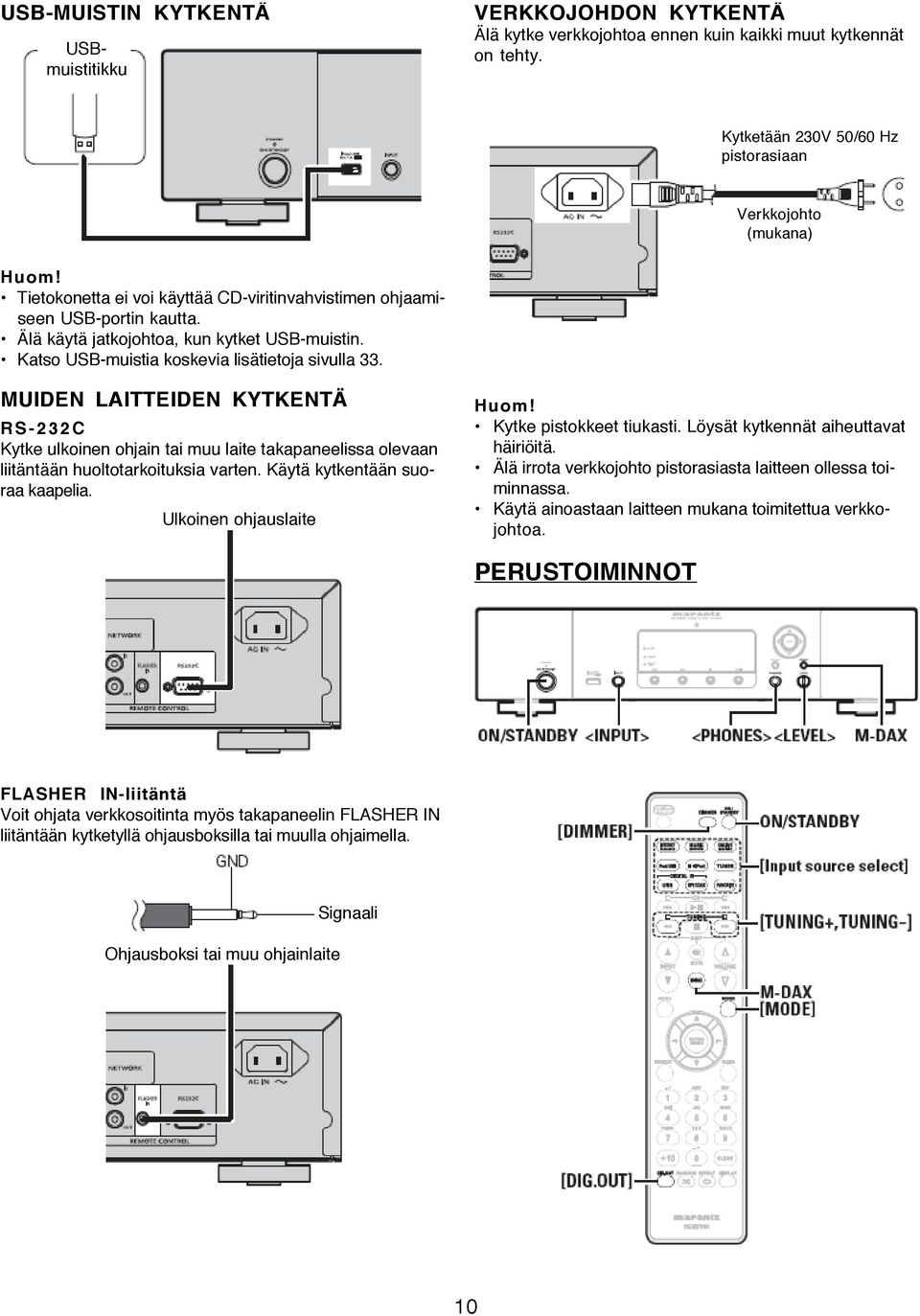 Katso USB-muistia koskevia lisätietoja sivulla 33. MUIDEN LAITTEIDEN KYTKENTÄ R S - 2 3 2 C Kytke ulkoinen ohjain tai muu laite takapaneelissa olevaan liitäntään huoltotarkoituksia varten.