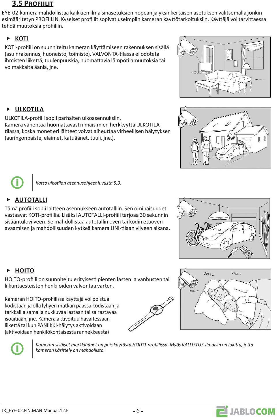 KOTI KOTI-profiili on suunniteltu kameran käyttämiseen rakennuksen sisällä (asuinrakennus, huoneisto, toimisto).