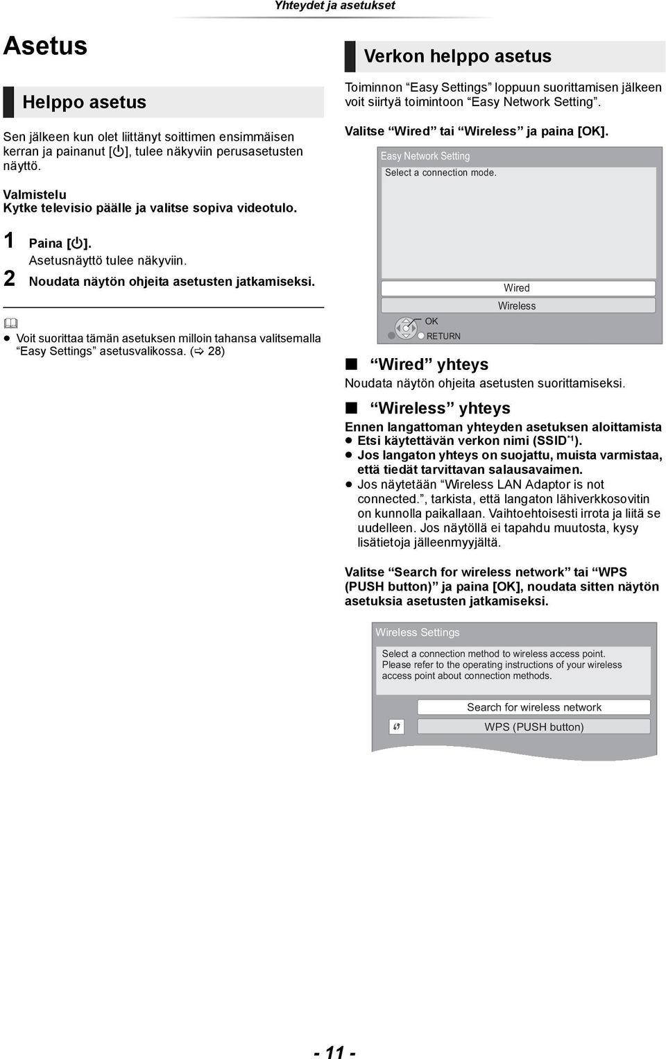 Voit suorittaa tämän asetuksen milloin tahansa valitsemalla Easy Settings asetusvalikossa.