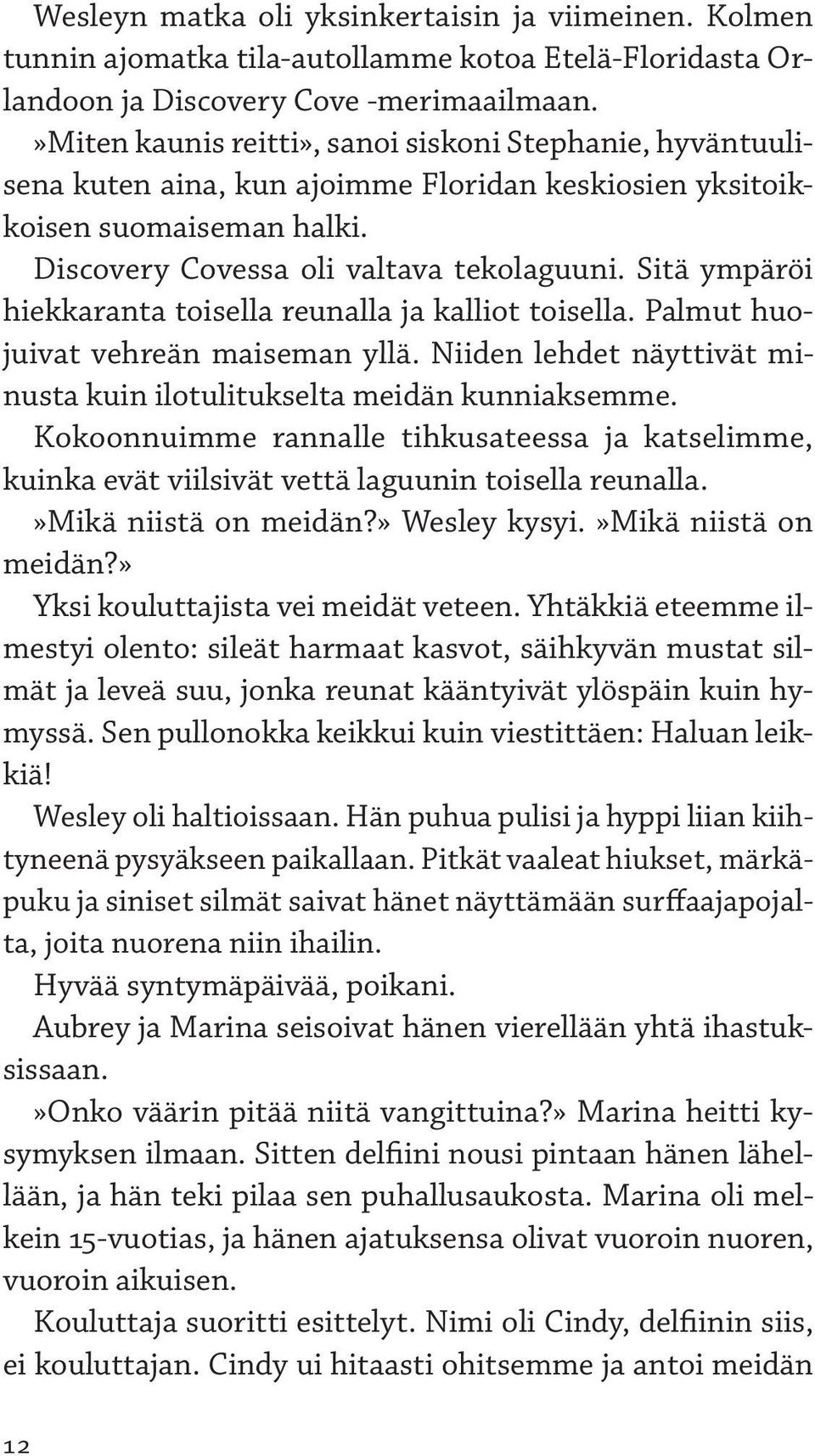 Sitä ympäröi hiekkaranta toisella reunalla ja kalliot toisella. Palmut huojuivat vehreän maiseman yllä. Niiden lehdet näyttivät minusta kuin ilotulitukselta meidän kunniaksemme.