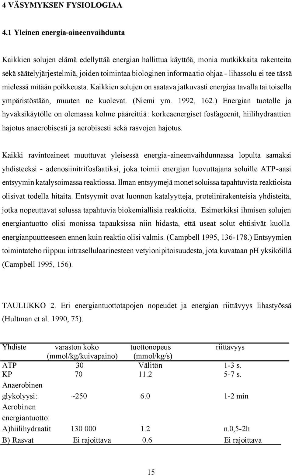 lihassolu ei tee tässä mielessä mitään poikkeusta. Kaikkien solujen on saatava jatkuvasti energiaa tavalla tai toisella ympäristöstään, muuten ne kuolevat. (Niemi ym. 1992, 162.