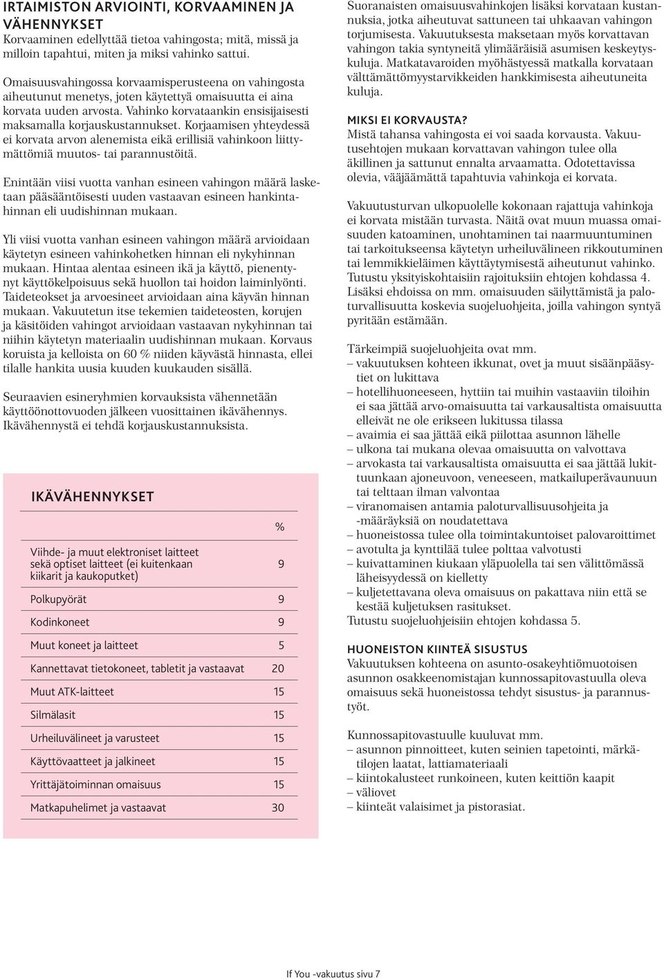 Korjaamisen yhteydessä ei korvata arvon alenemista eikä erillisiä vahinkoon liittymättömiä muutos- tai parannustöitä.