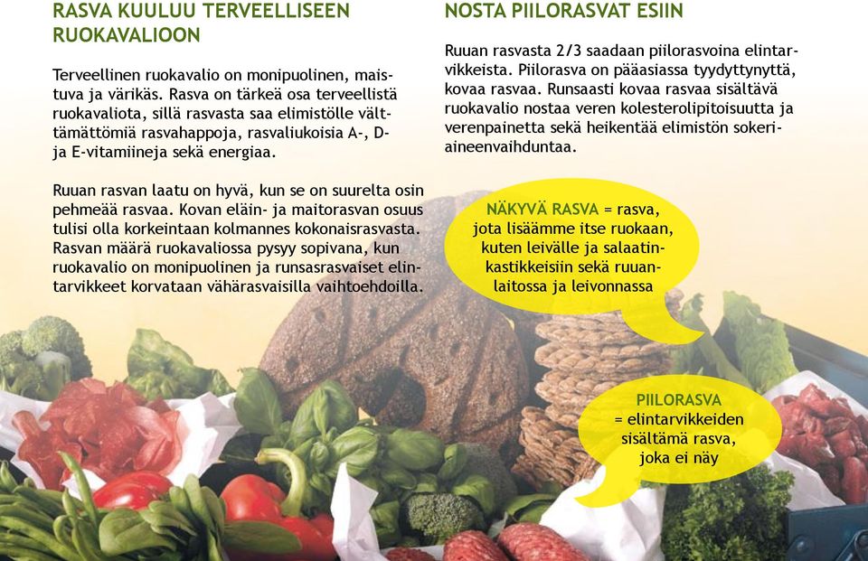 Ruuan rasvan laatu on hyvä, kun se on suurelta osin pehmeää rasvaa. Kovan eläin- ja maitorasvan osuus tulisi olla korkeintaan kolmannes kokonaisrasvasta.