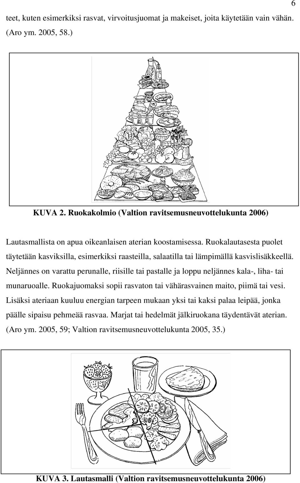 Ruokalautasesta puolet täytetään kasviksilla, esimerkiksi raasteilla, salaatilla tai lämpimällä kasvislisäkkeellä.