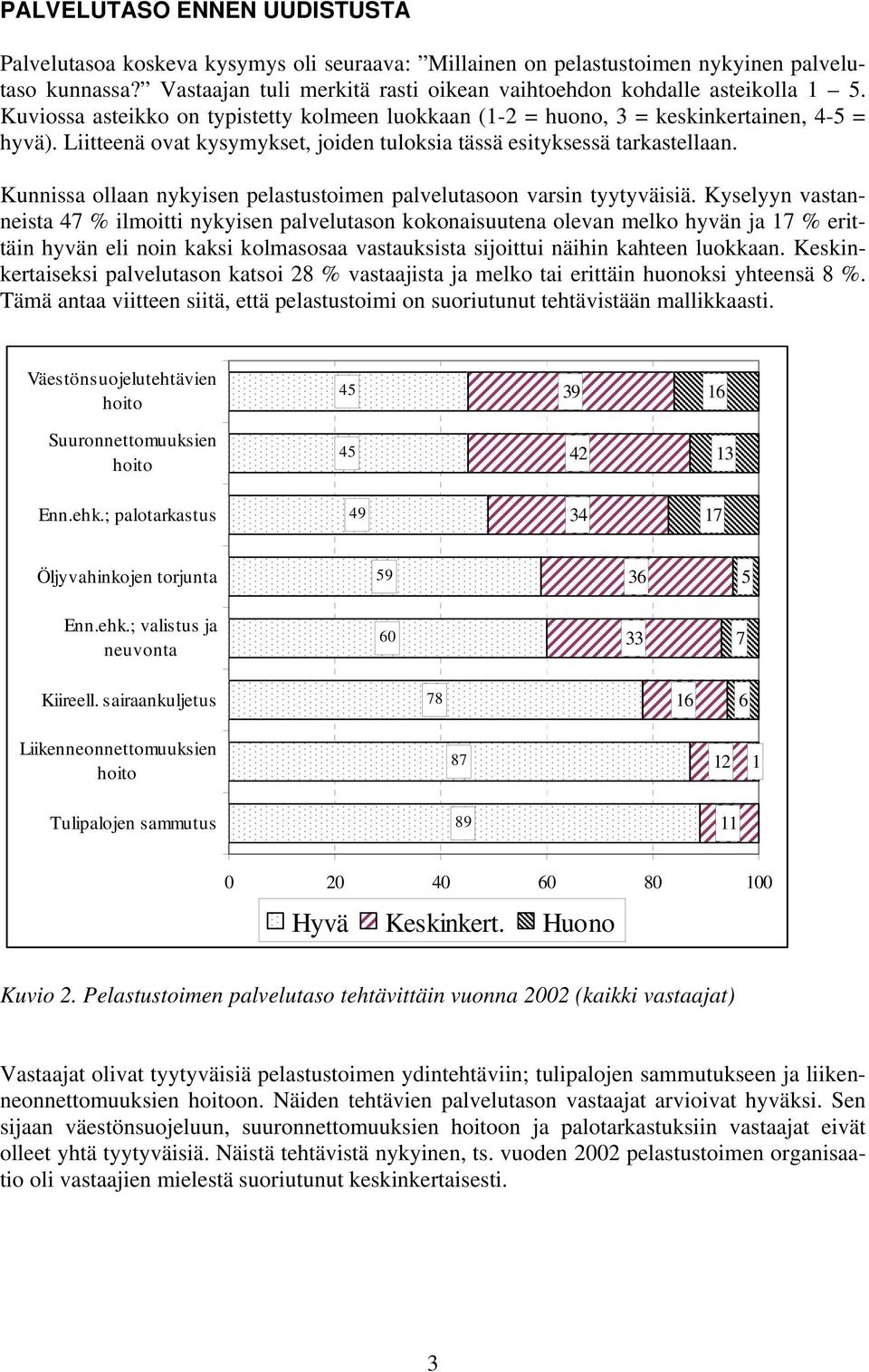 Kunnissa ollaan nykyisen pelastustoimen palvelutasoon varsin tyytyväisiä.