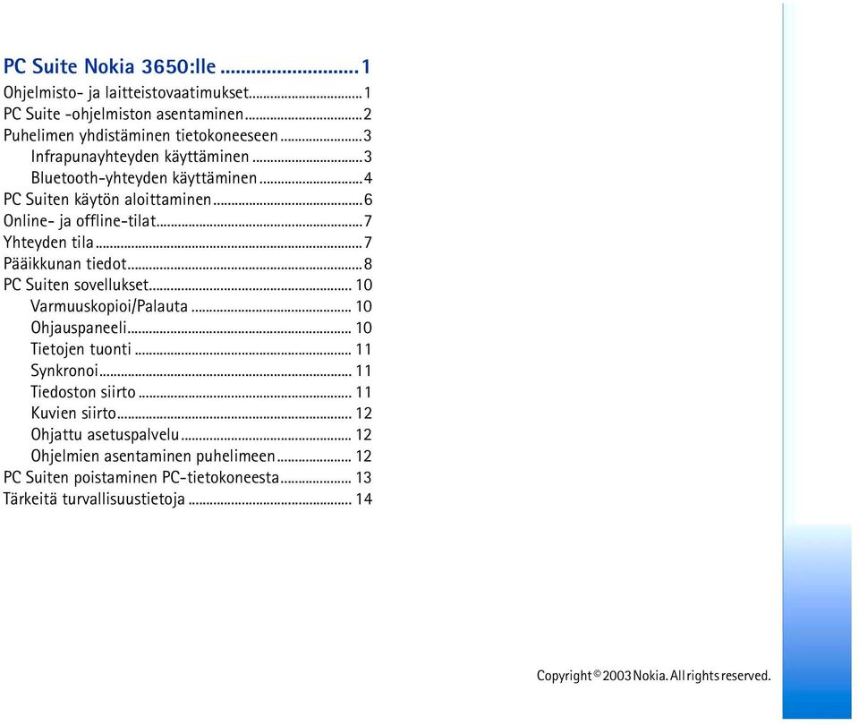 ..7 Pääikkunan tiedot...8 PC Suiten sovellukset... 10 Varmuuskopioi/Palauta... 10 Ohjauspaneeli... 10 Tietojen tuonti... 11 Synkronoi... 11 Tiedoston siirto.