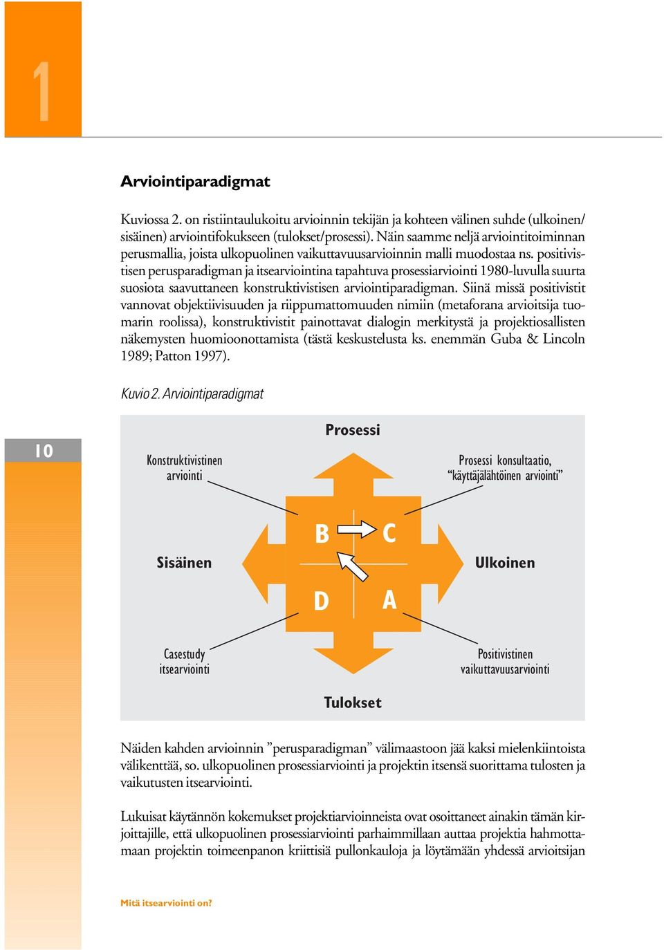 positivistisen perusparadigman ja itsearviointina tapahtuva prosessiarviointi 1980-luvulla suurta suosiota saavuttaneen konstruktivistisen arviointiparadigman.