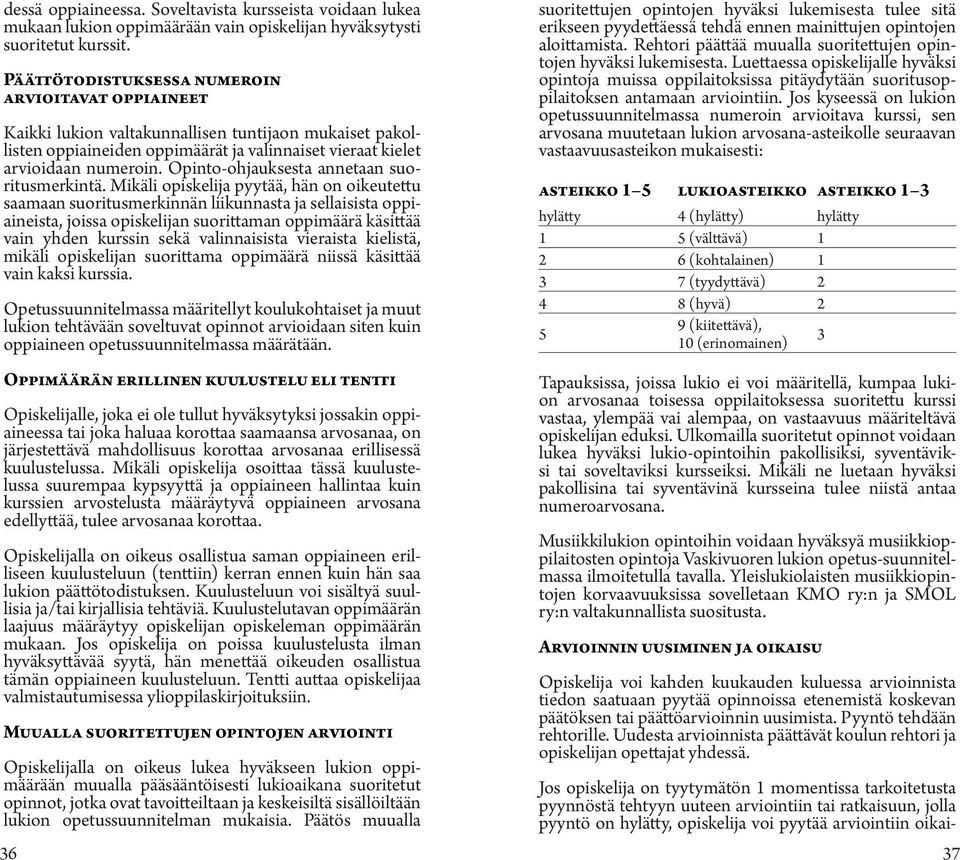 Päättötodistuksessa numeroin arvioitavat oppiaineet Kaikki lukion valtakunnallisen tuntijaon mukaiset pakollisten oppiaineiden oppimäärät ja valinnaiset vieraat kielet arvioidaan numeroin.