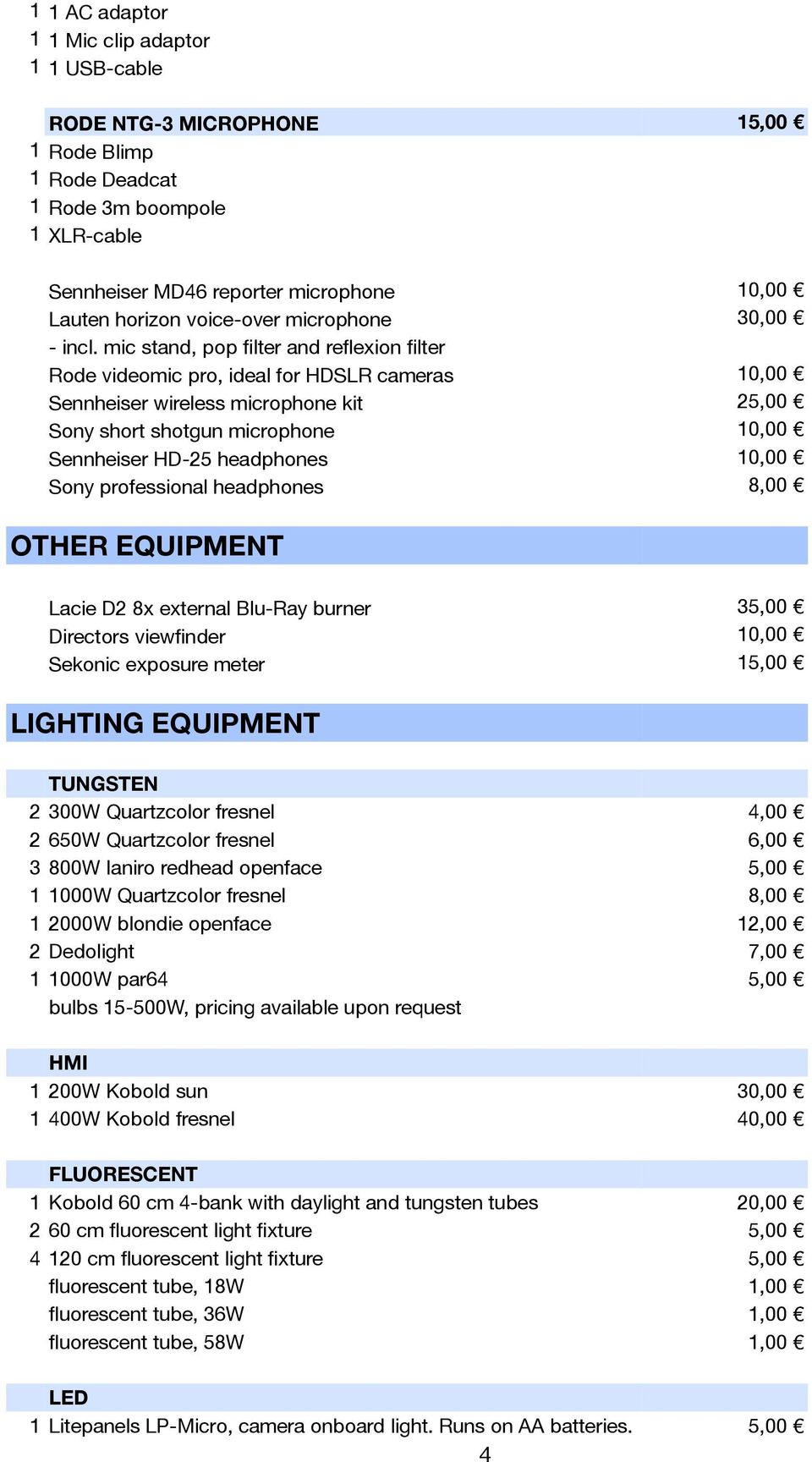 mic stand, pop filter and reflexion filter Rode videomic pro, ideal for HDSLR cameras 10,00 Sennheiser wireless microphone kit 25,00 Sony short shotgun microphone 10,00 Sennheiser HD-25 headphones