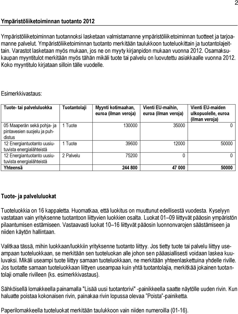 Osamaksukaupan myyntitulot merkitään myös tähän mikäli tuote tai palvelu on luovutettu asiakkaalle vuonna 2012. Koko myyntitulo kirjataan silloin tälle vuodelle.