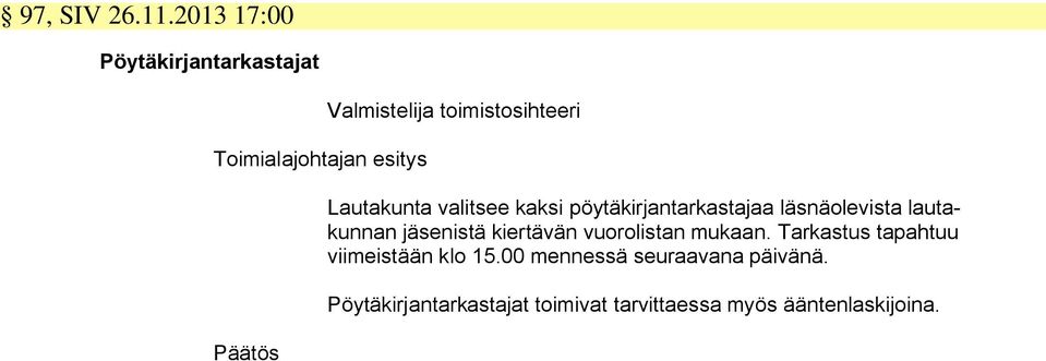 toimistosihteeri Lautakunta valitsee kaksi pöytäkirjantarkastajaa läsnäolevista