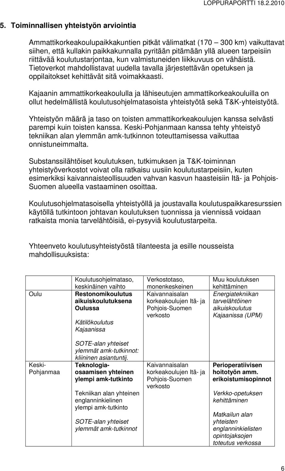 Kajaanin ammattikorkeakoululla ja lähiseutujen ammattikorkeakouluilla on ollut hedelmällistä koulutusohjelmatasoista yhteistyötä sekä T&K-yhteistyötä.