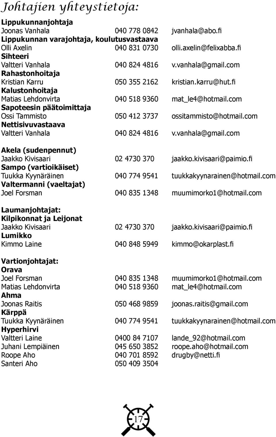 com Sapoteesin päätoimittaja Ossi Tammisto 050 412 3737 ossitammisto@hotmail.com Nettisivuvastaava Valtteri Vanhala 040 824 4816 v.vanhala@gmail.